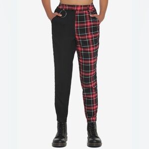 EUC- Hot Topic Black & Red Plaid Split Leg Pants